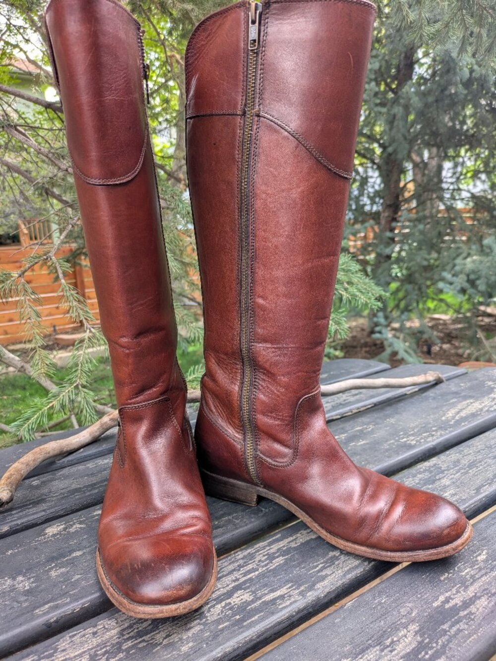 FRYE Melissa Tab Tall Riding Boots Redwood Leather Extended Calf 7.5 B 3470110.